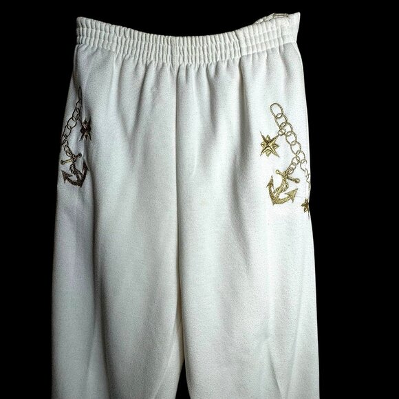 Woman's White with Gold Embroider Sweatshirt & Pants Set size XL Nautical - Picture 3 of 15